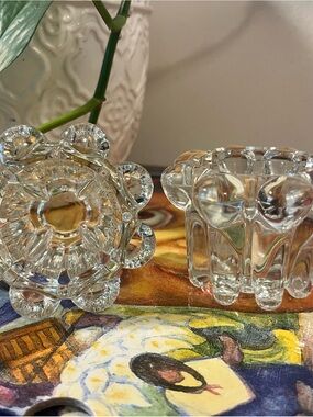Vintage Pair of clear Glass Boopie Style Candleholders "France"
